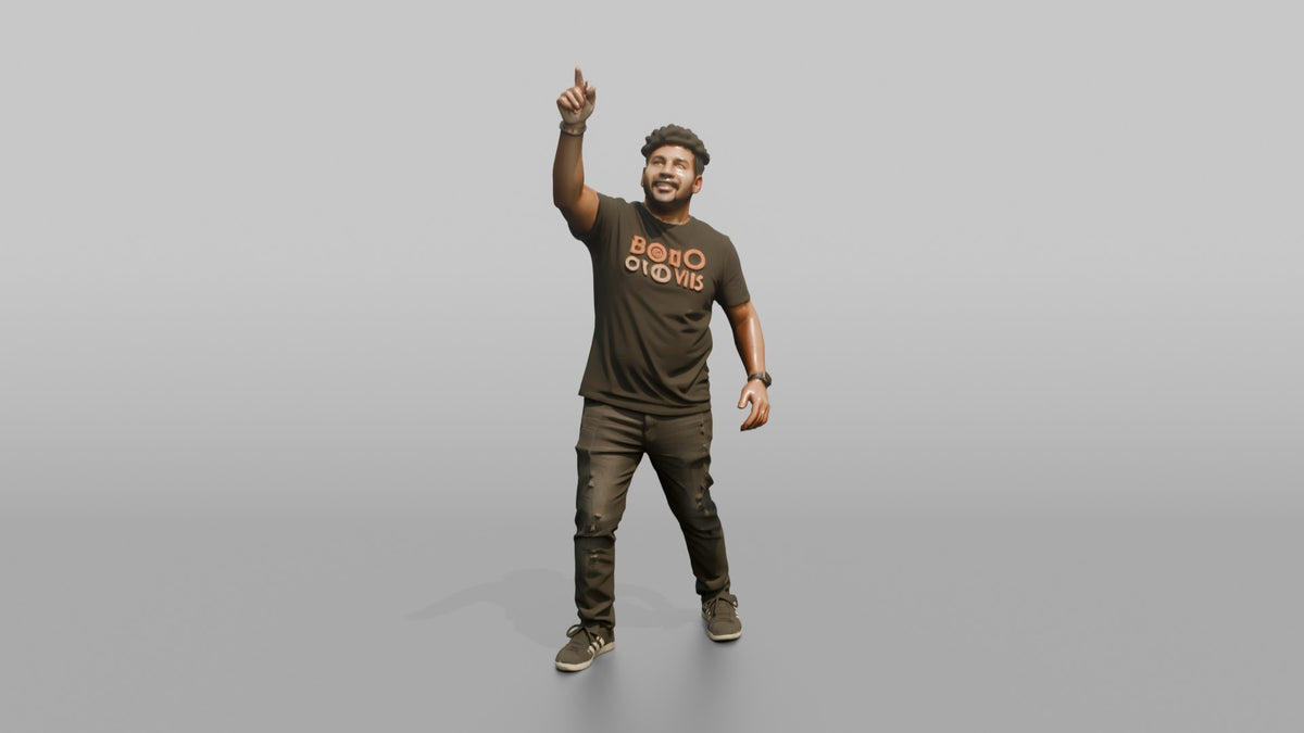 Club DJ Man Pointing Up With One Hand, Energetic Pose - 3D character model, view 5