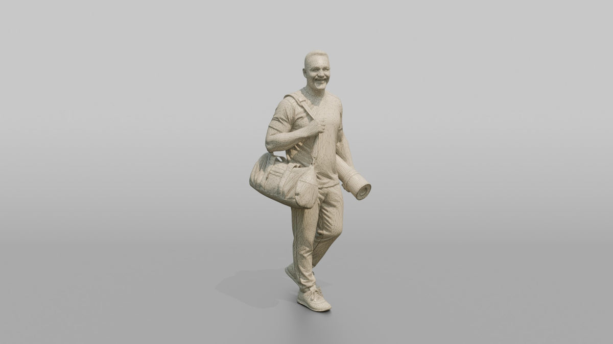 Father Carrying A Rolled-up Yoga Mat And A Gym Bag - wireframe topology preview