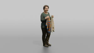 Woman Customer Holding Two Different Colored Scarves Side By Side - 3D character model