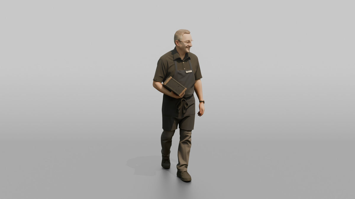 Server Woman Carrying A Stack Of Menus - 3D character model, view 2