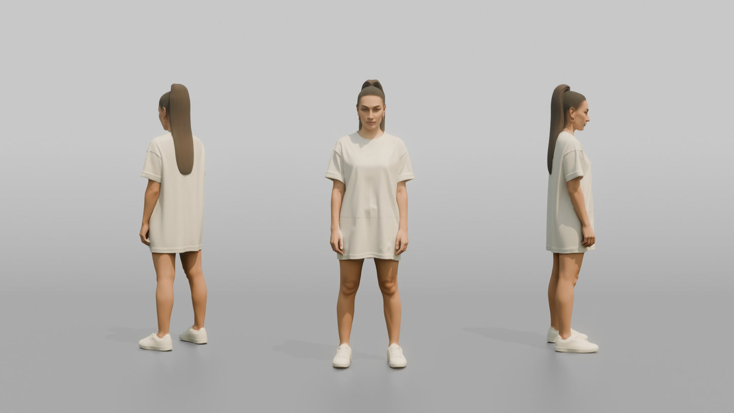 Woman Standing in an Oversized T-Shirt Dress