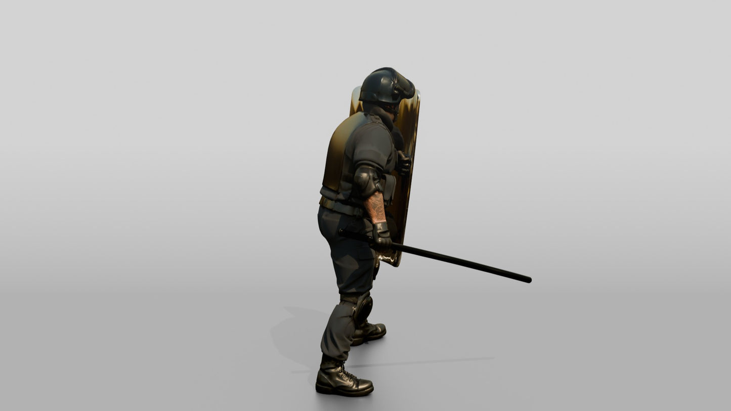 Riot Police Officer Holding Shield