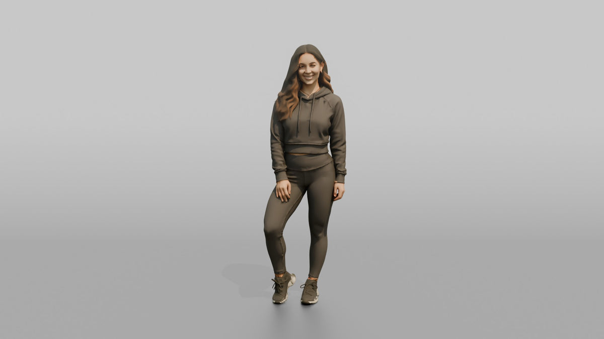 Fitness Influencer Woman Standing With One Leg Slightly Forward - 3D character model, view 5