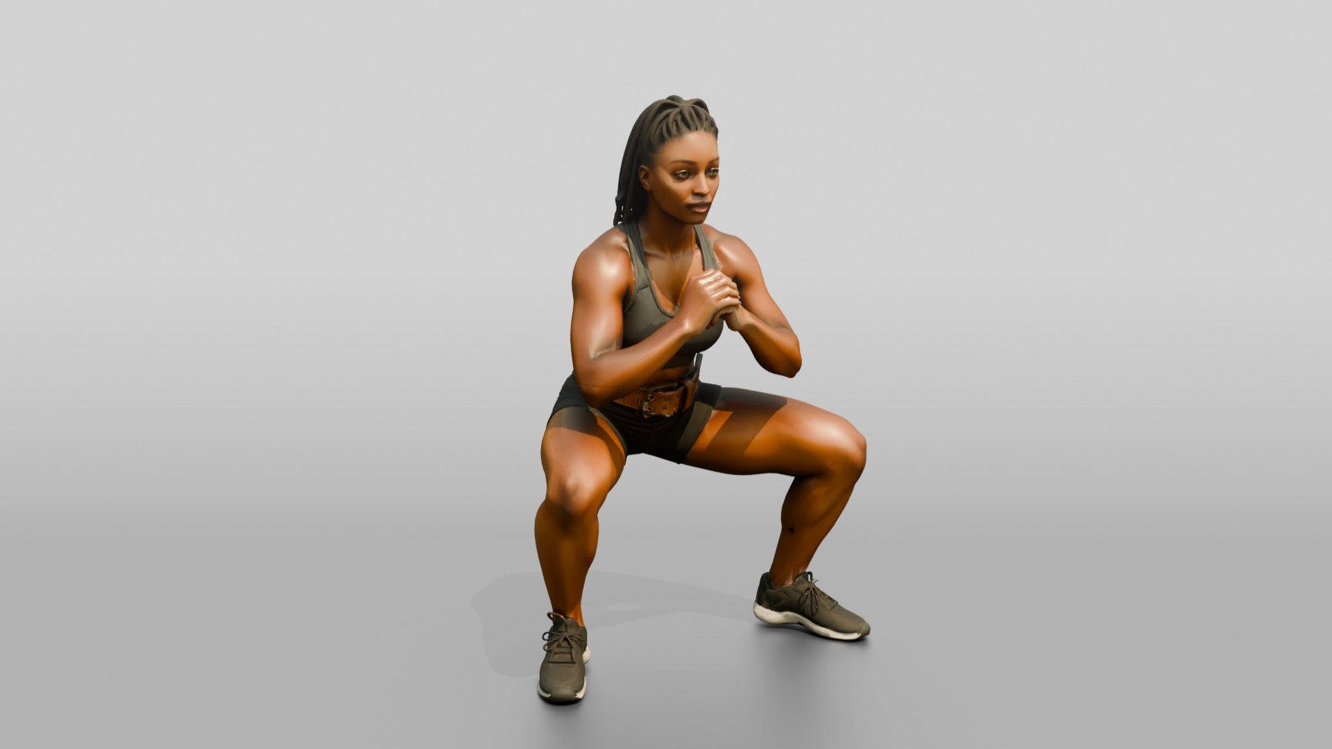 Woman in Squat with Sports Bra