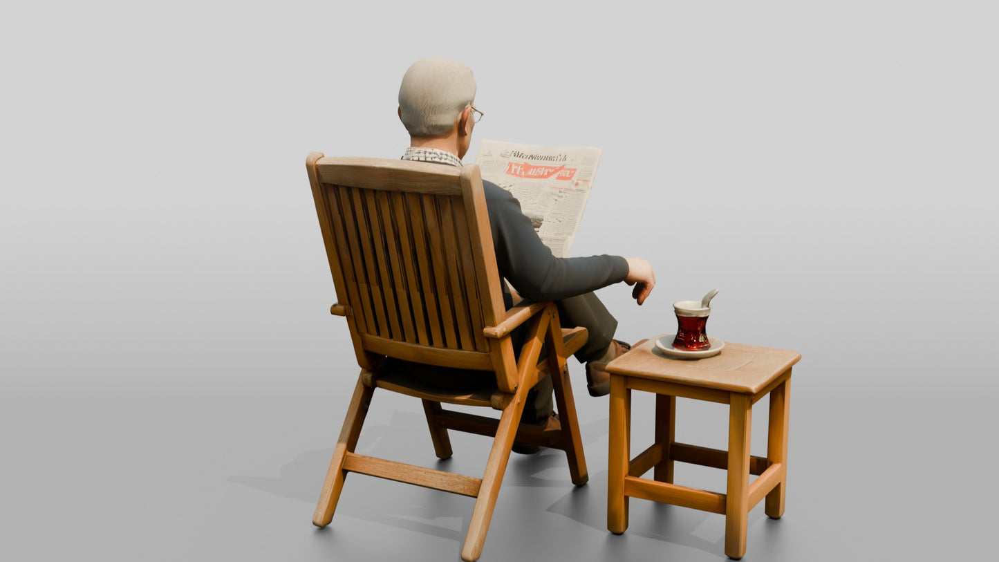 Elderly Man Reading Newspaper with Tea