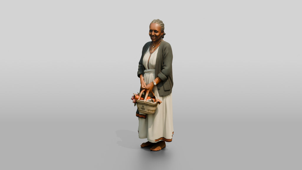 Elderly African Woman with a Woven Fruit Basket