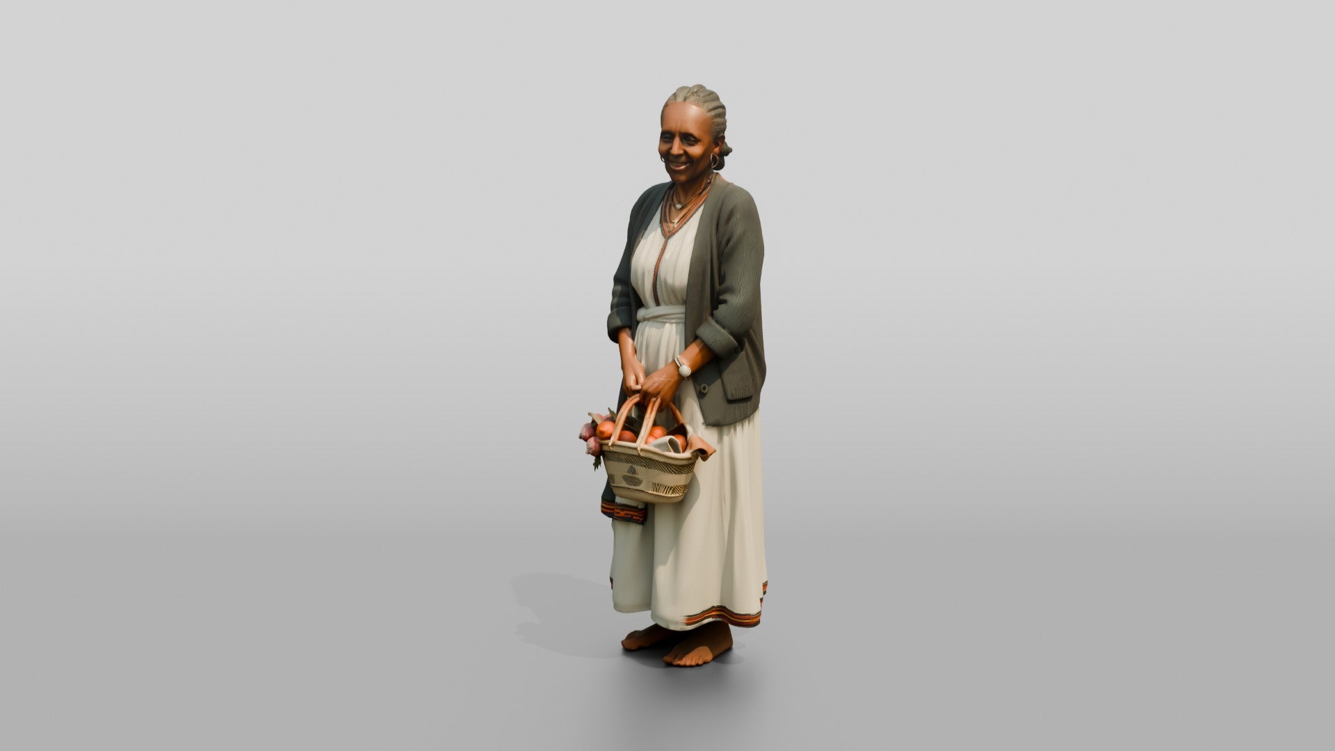 Elderly African Woman with a Woven Fruit Basket