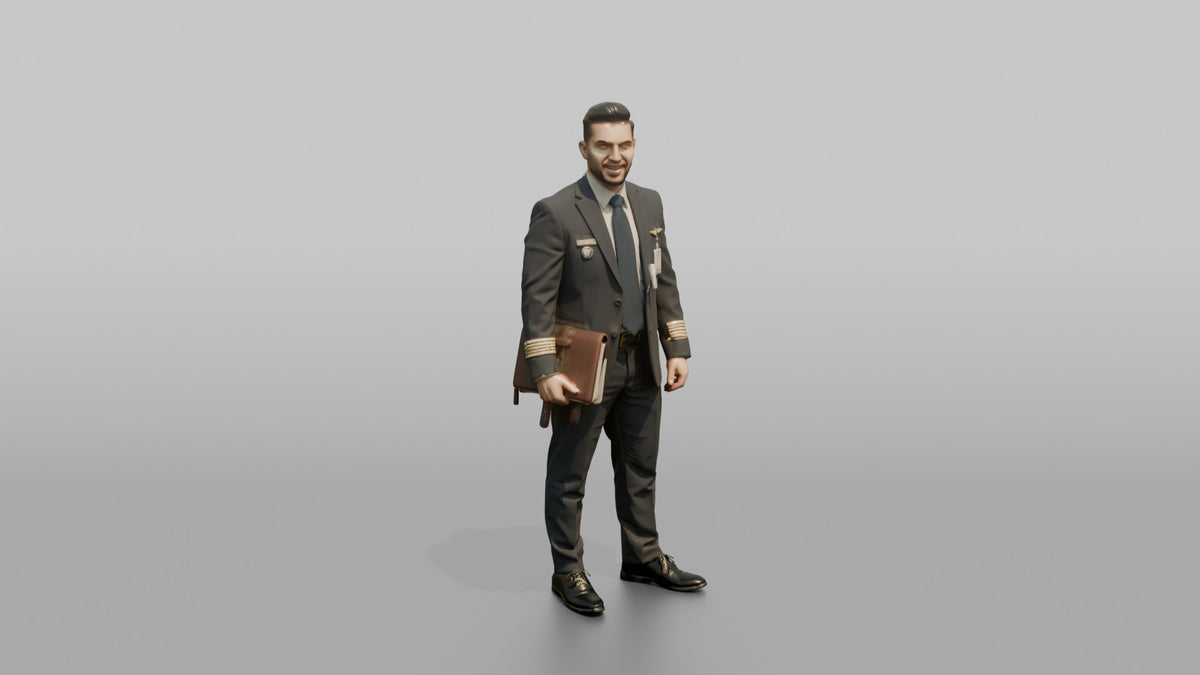 Hispanic Flight Attendant Holding an Aisle Tray - 3D character model, view 1