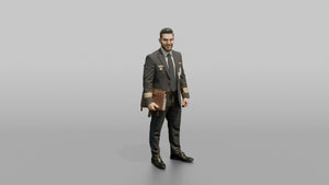 Hispanic Flight Attendant Holding an Aisle Tray - 3D character model, view 1
