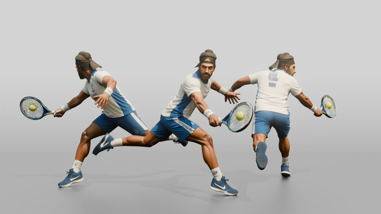 Male Tennis Player Lunging for a Backhand Return