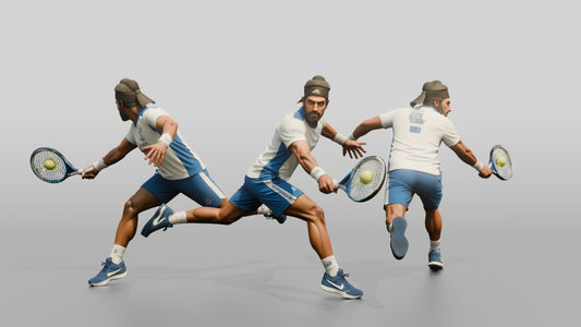 Male Tennis Player Lunging for a Backhand Return