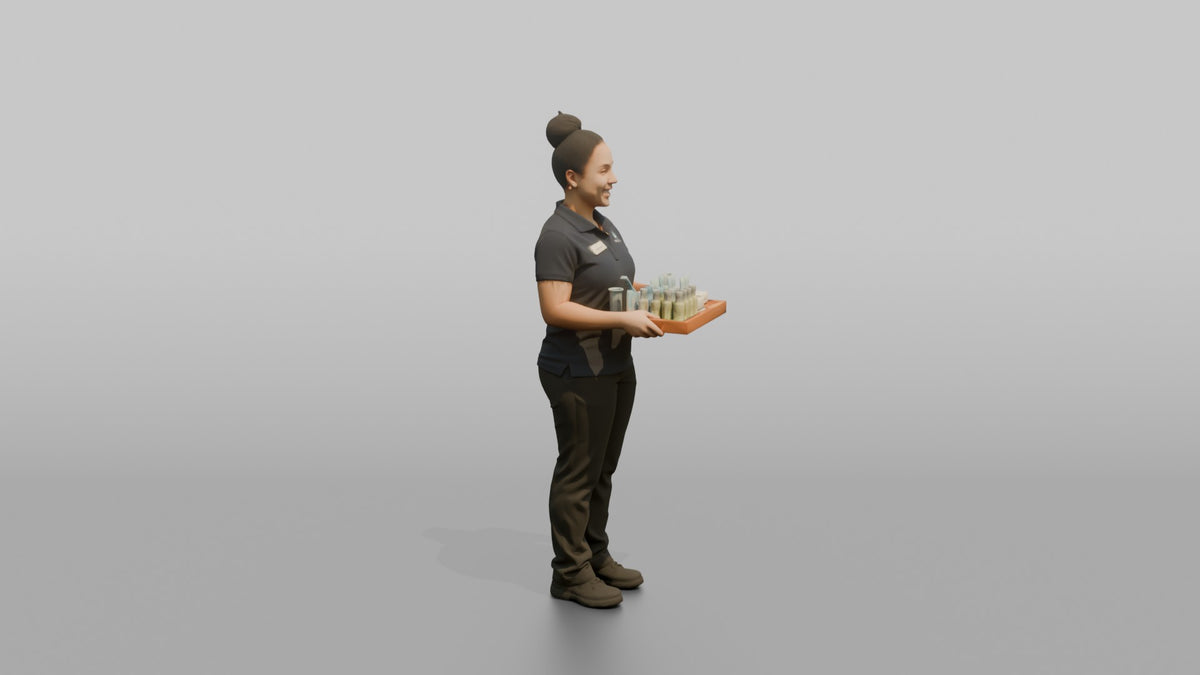 Housekeeping Staff Man Carrying A Tray Of Toiletries - 3D character model, view 2