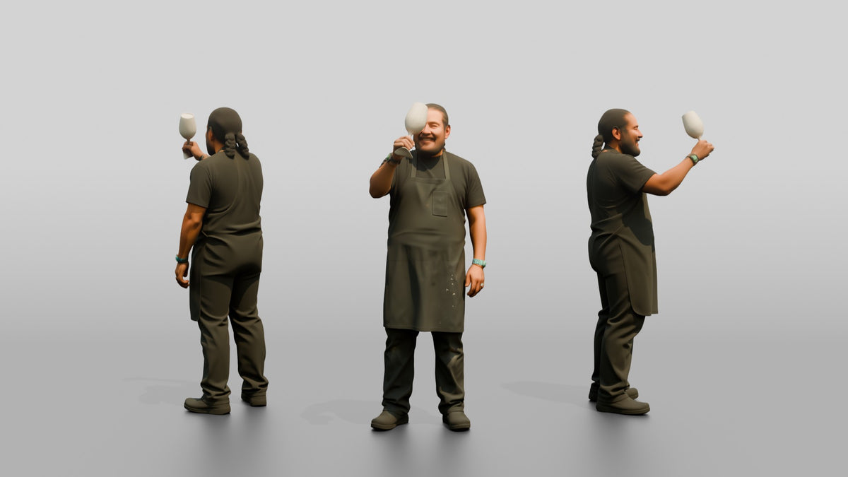 Dishwasher Inspecting a Wine Glass - 3D character model