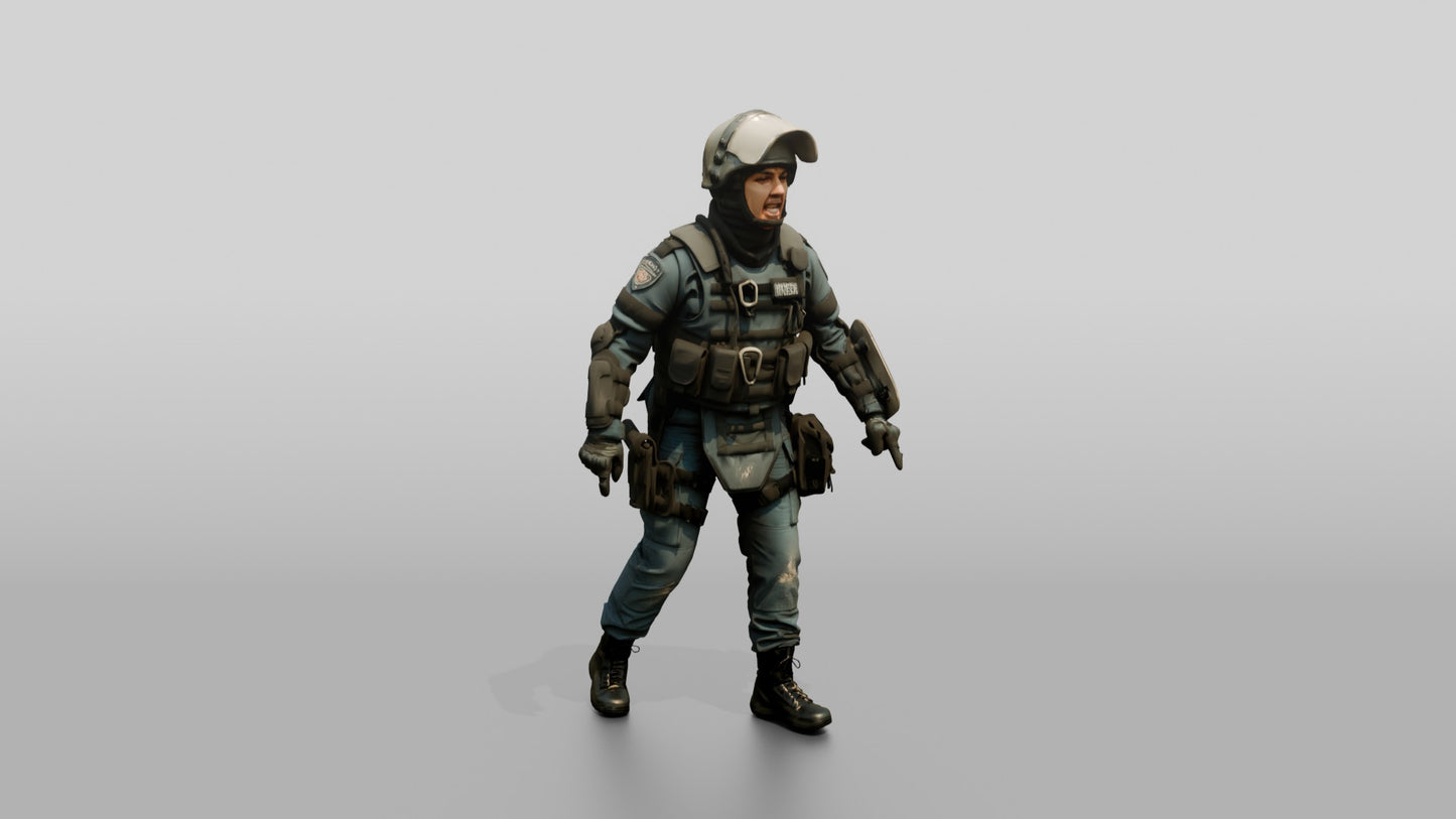 Riot Police Officer Walking with Gear