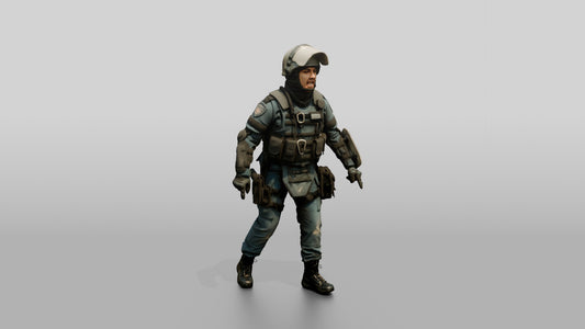 Riot Police Officer Walking with Gear - 3D character model, view 1