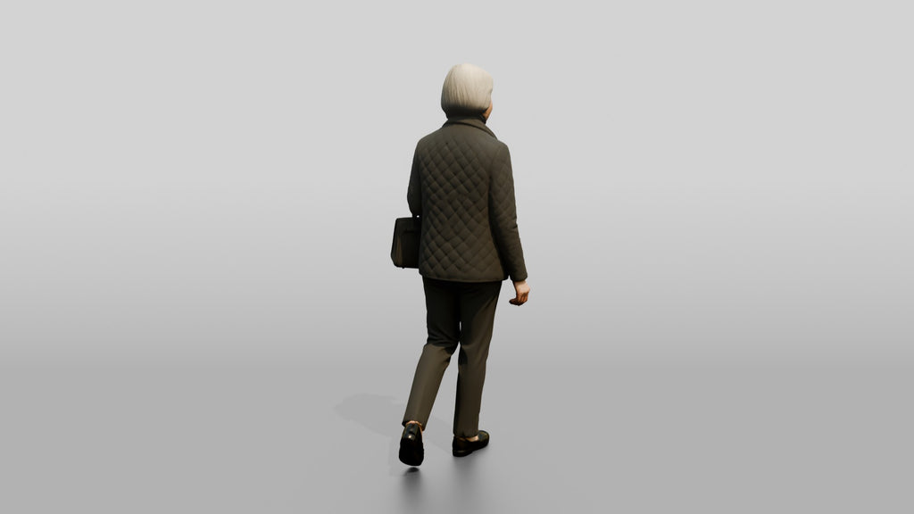 Elderly Asian Woman in Quilted Jacket with Luxury Handbag