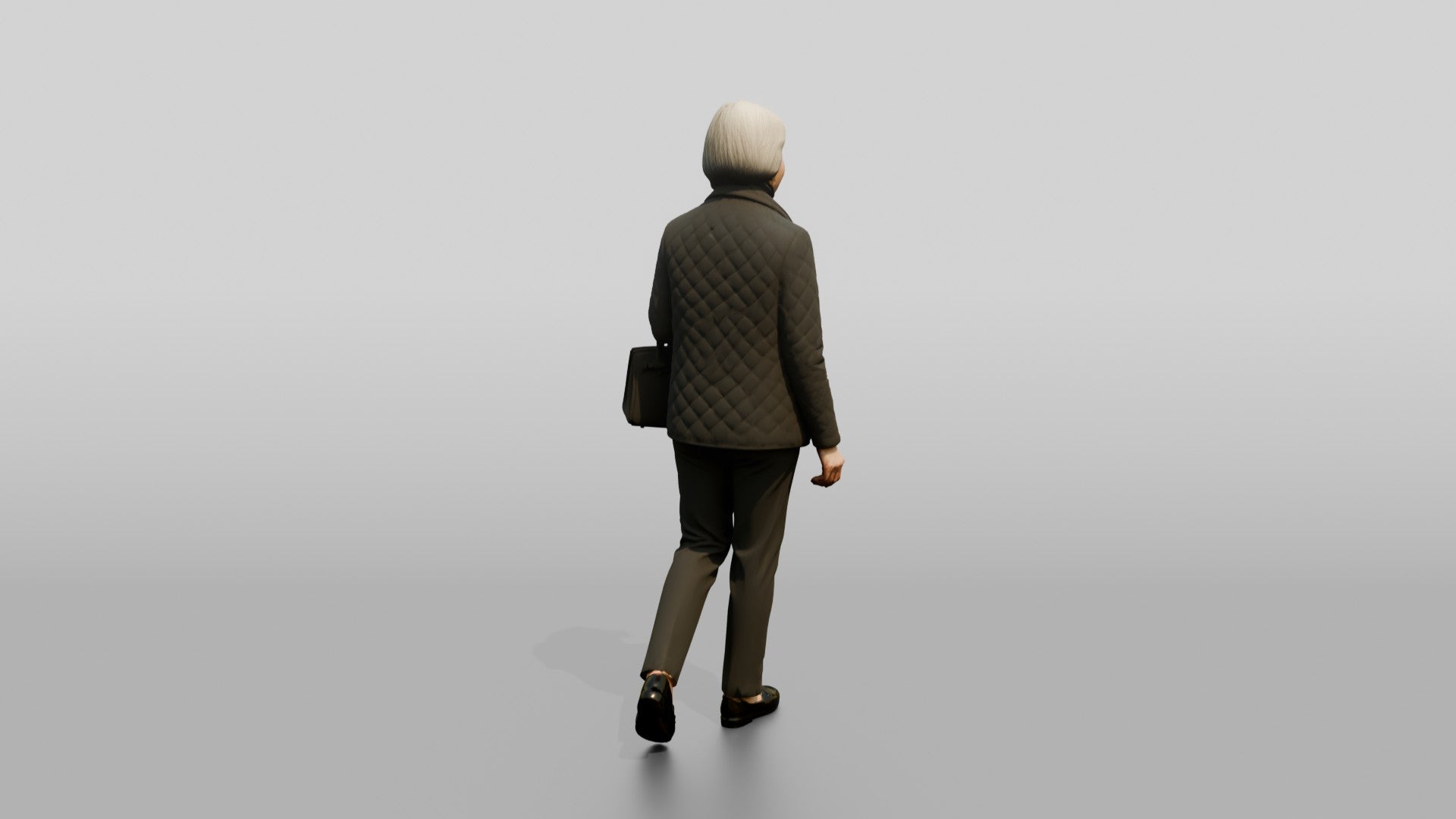 Elderly Asian Woman in Quilted Jacket with Luxury Handbag