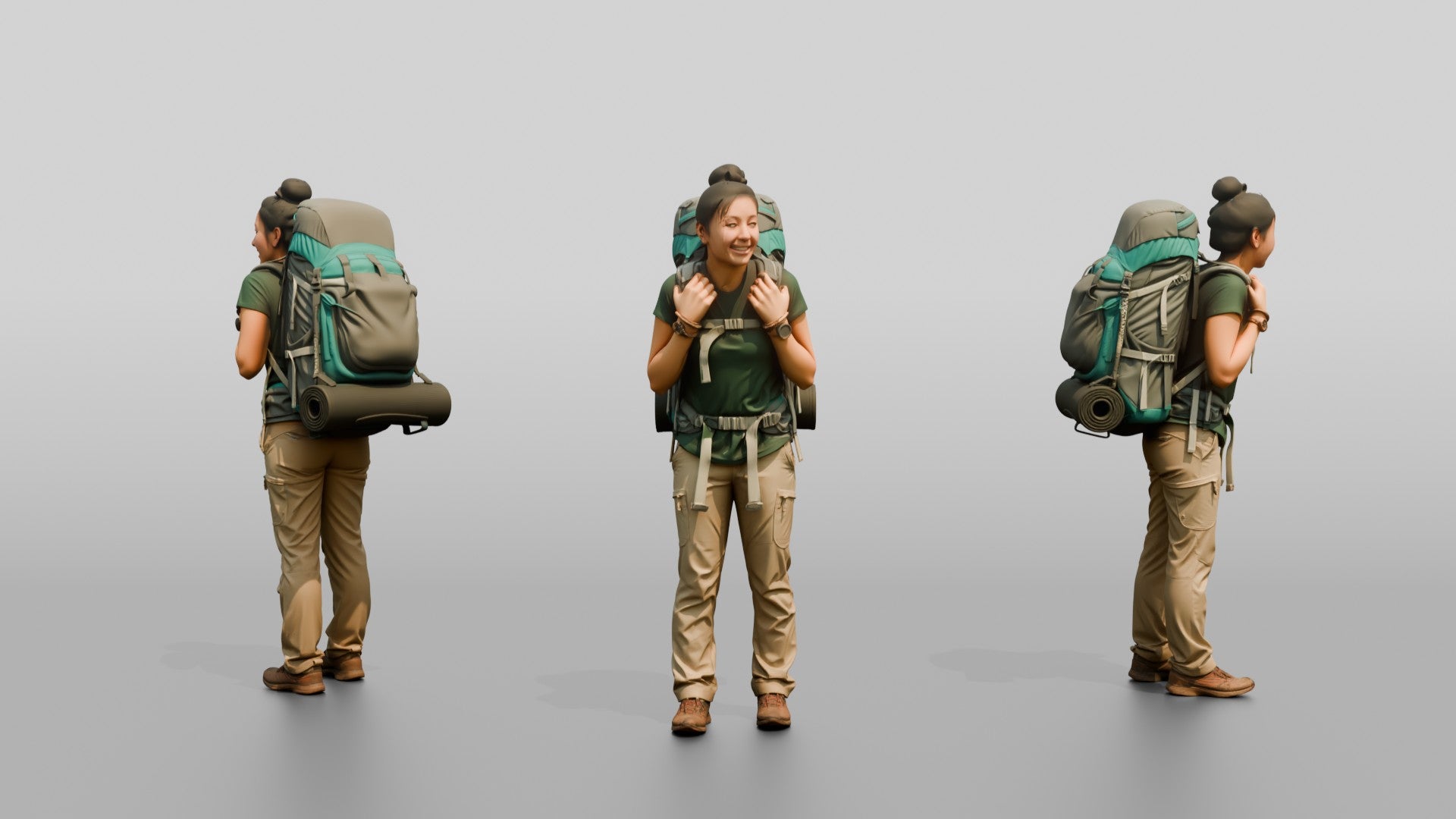 Young Woman Hiker with Large Teal Trekking Backpack Smiling