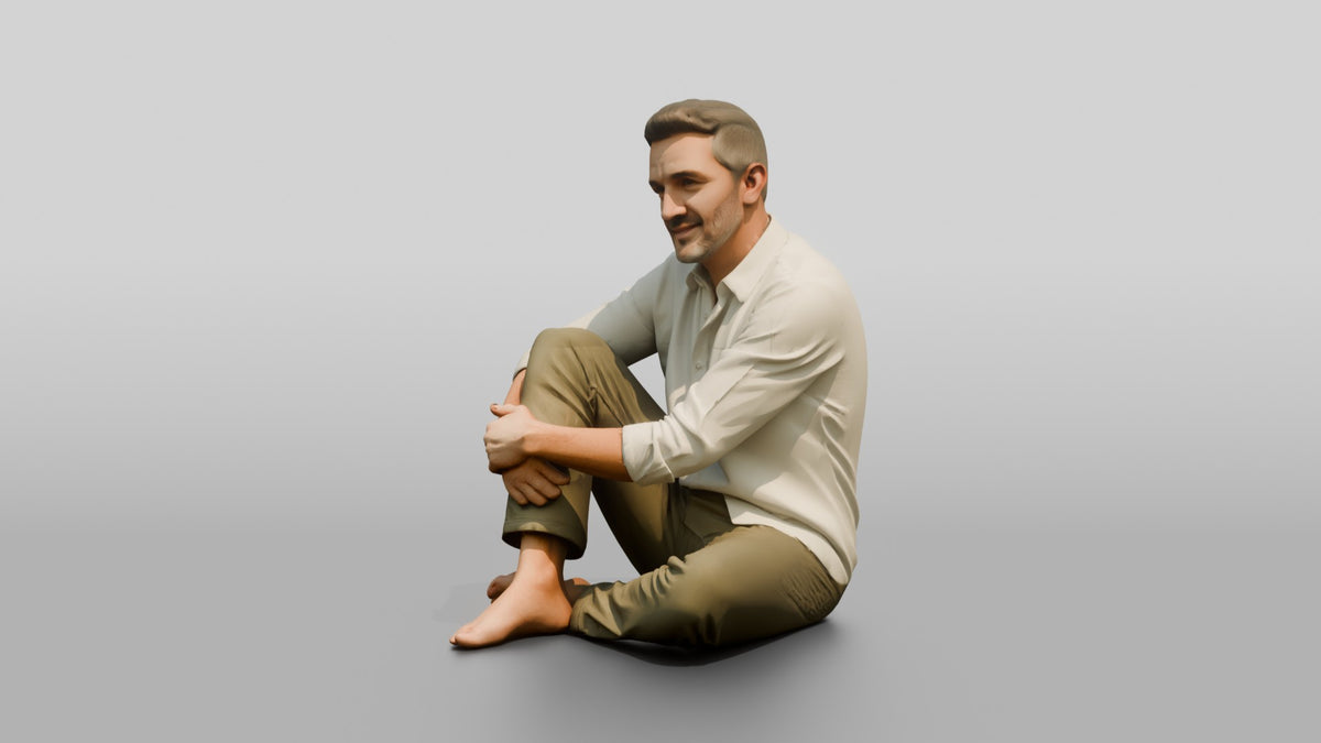 Man Seated Resting on His Knee - 3D character model, view 4