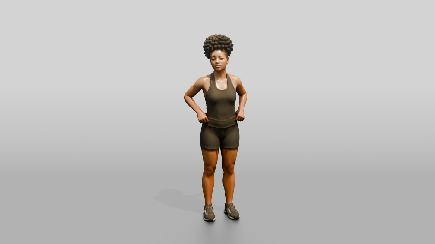 Black Woman in Olive Tank and Shorts Hands on Hips