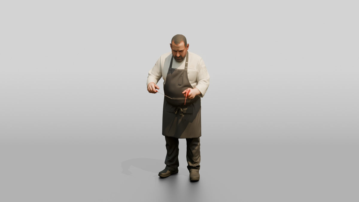 Chef Checking Roast Temperature - 3D character model, view 5