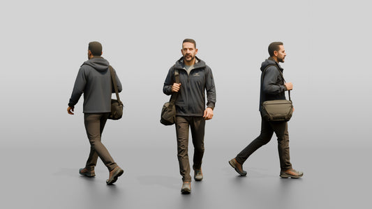 Middle Eastern Man Walking Briskly in Rain Jacket