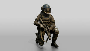 Riot Police Officers Kneeling with Weapons - 3D character model, view 1