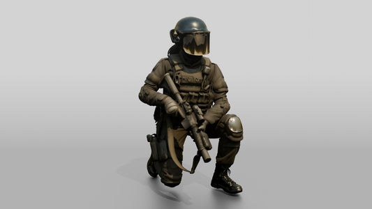 Riot Police Officers Kneeling with Weapons - 3D character model, view 1