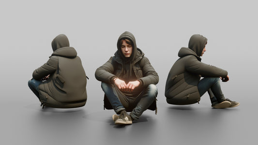 Teenager Sitting on a Curb in a Puffer Jacket