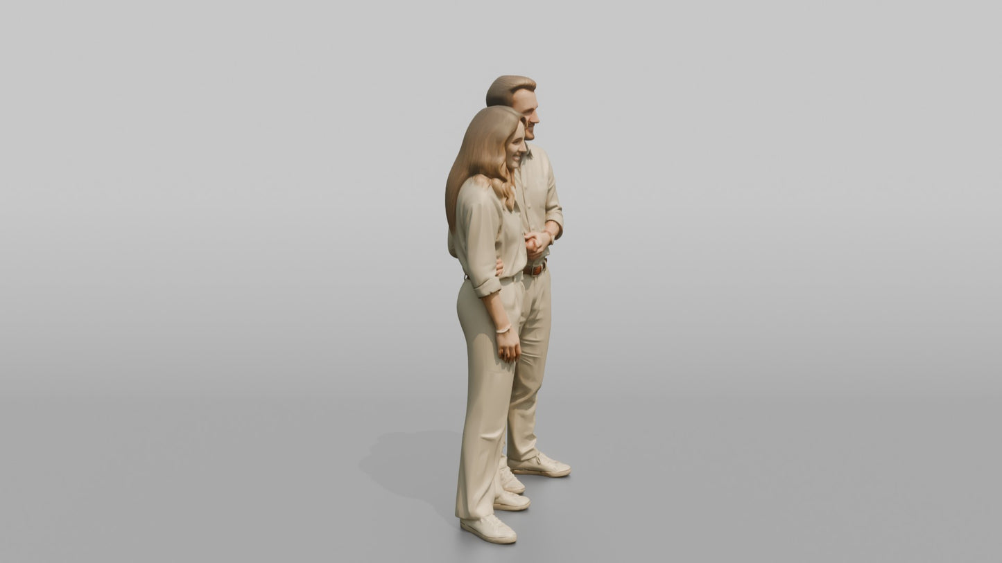 Young Couple Standing Together in Linen Summer Outfits