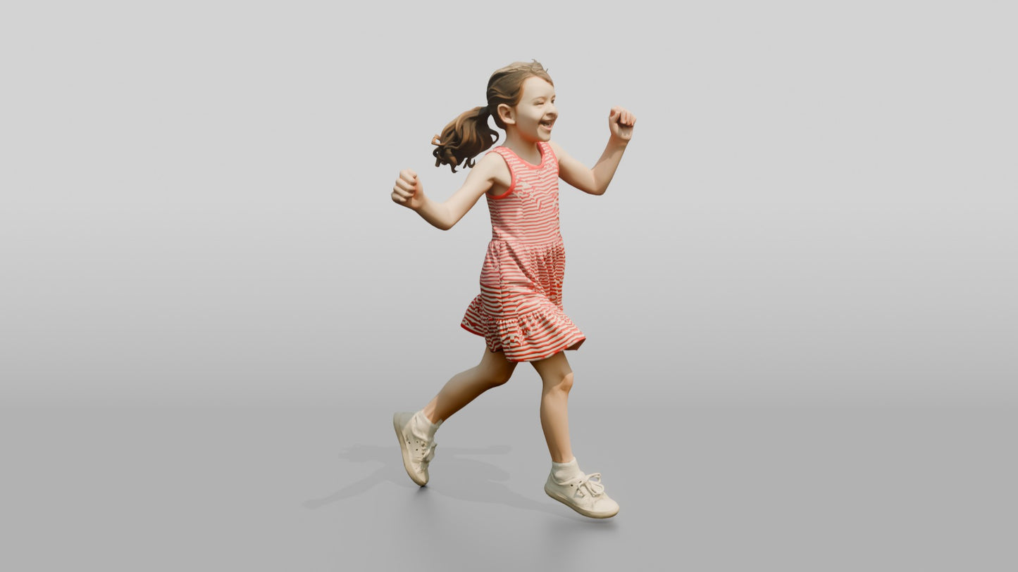 Slender Maltese Girl Skipping Along a Path