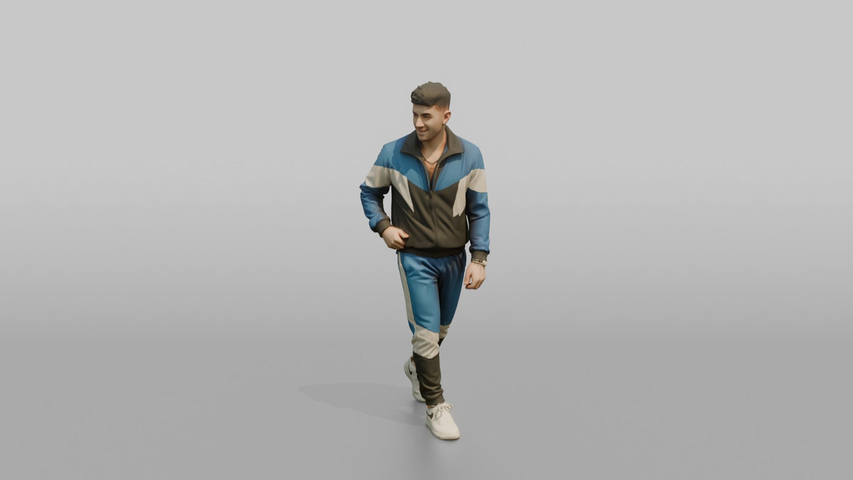 Patron Man Striking A Pose In A Bold Color-blocked Tracksuit - 3D character model, view 4