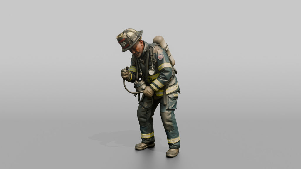 Firefighter Man Checking the Pressure Valve on His SCBA Oxygen Harness