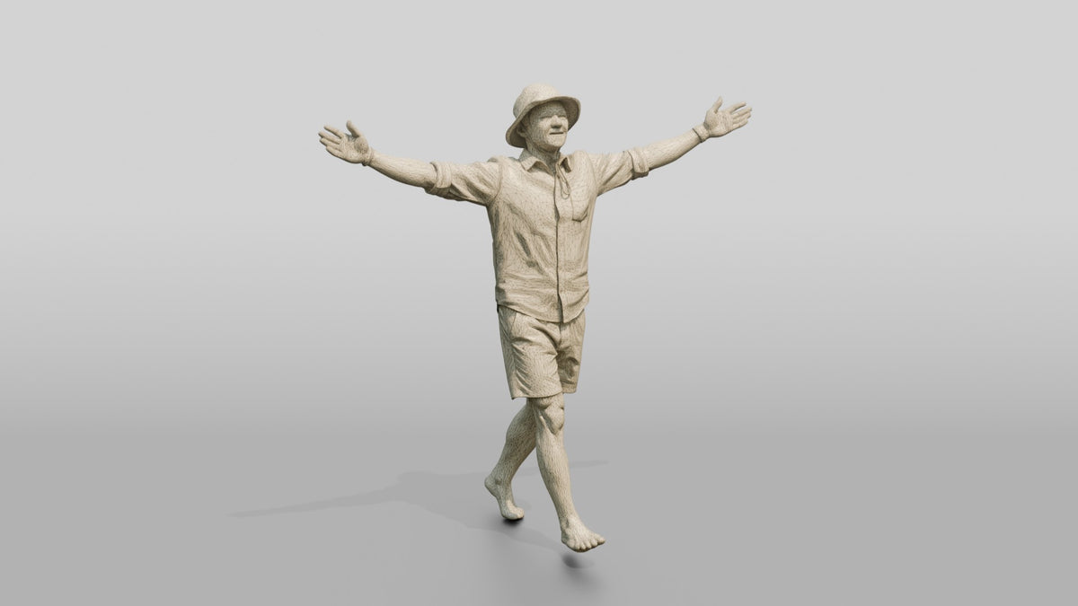 Man Stretching Arms in Ocean Breeze - wireframe topology preview