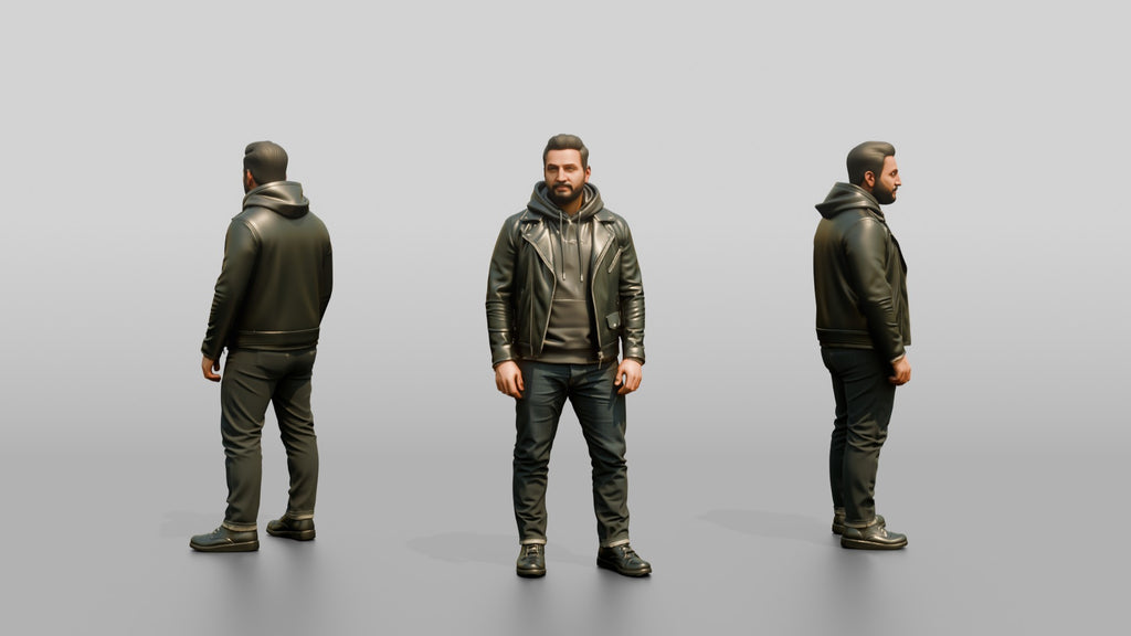 Man in Moto Jacket and Hoodie Standing