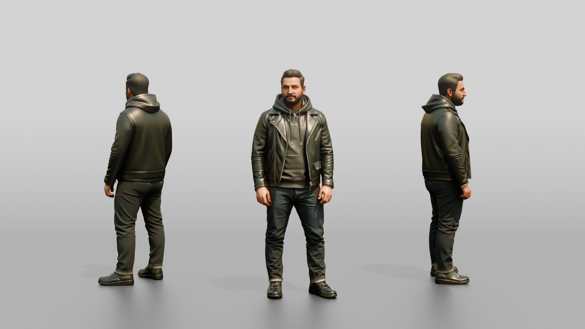 Man in Moto Jacket and Hoodie Standing