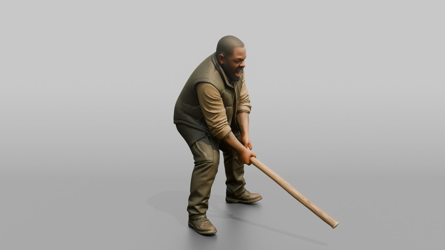 Protester Man Swinging a Bat