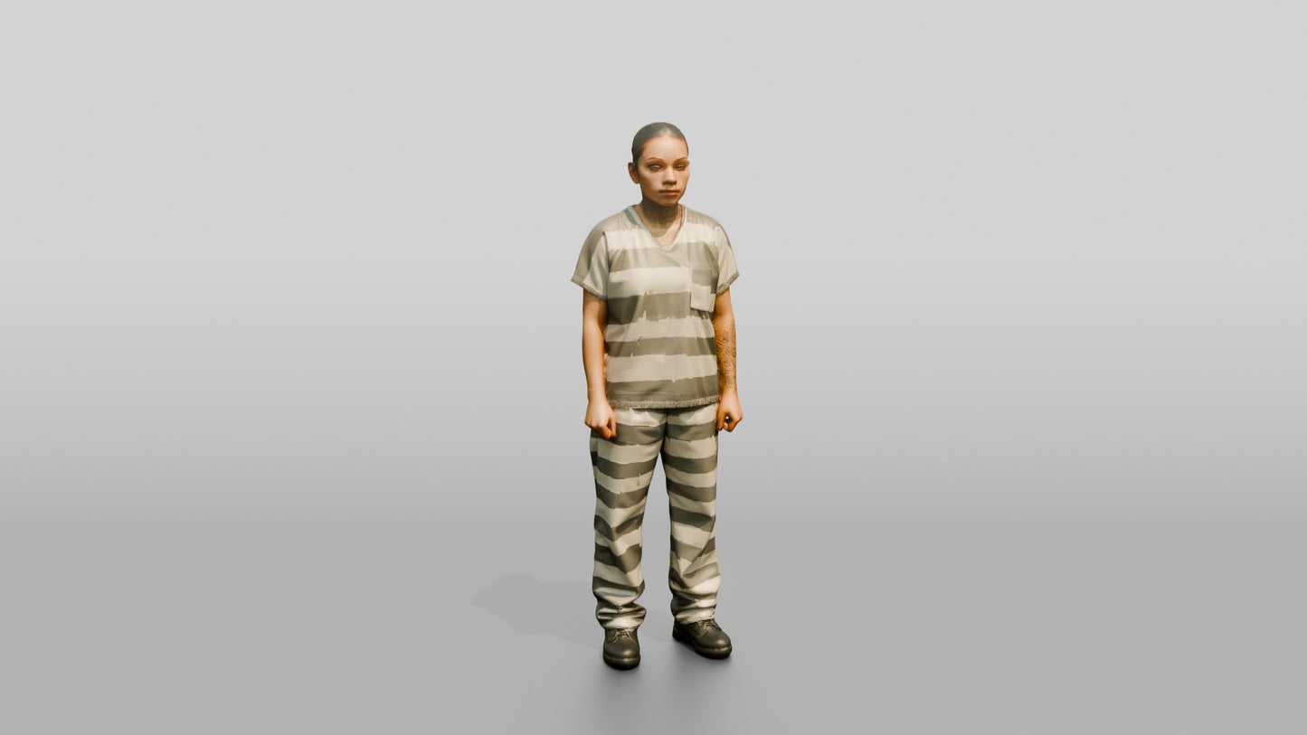 Latina Female Prisoner in a Grey-white Striped Uniform
