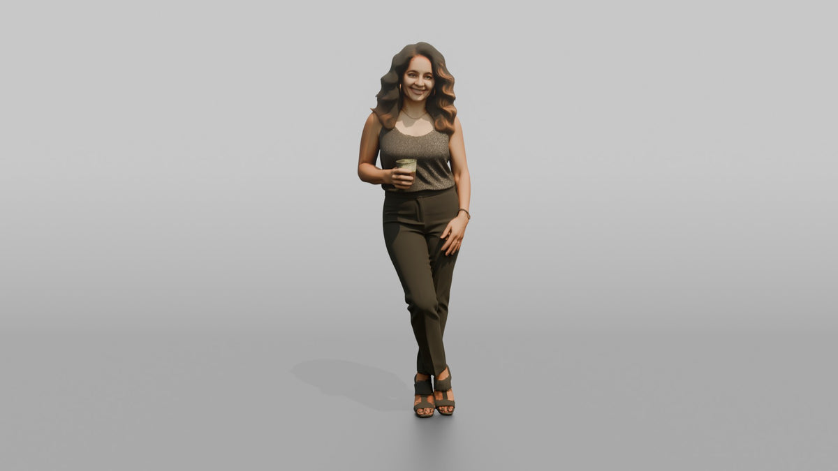 Patron Woman Leaning Back Against A Wall, Holding A Glass - 3D character model, view 5