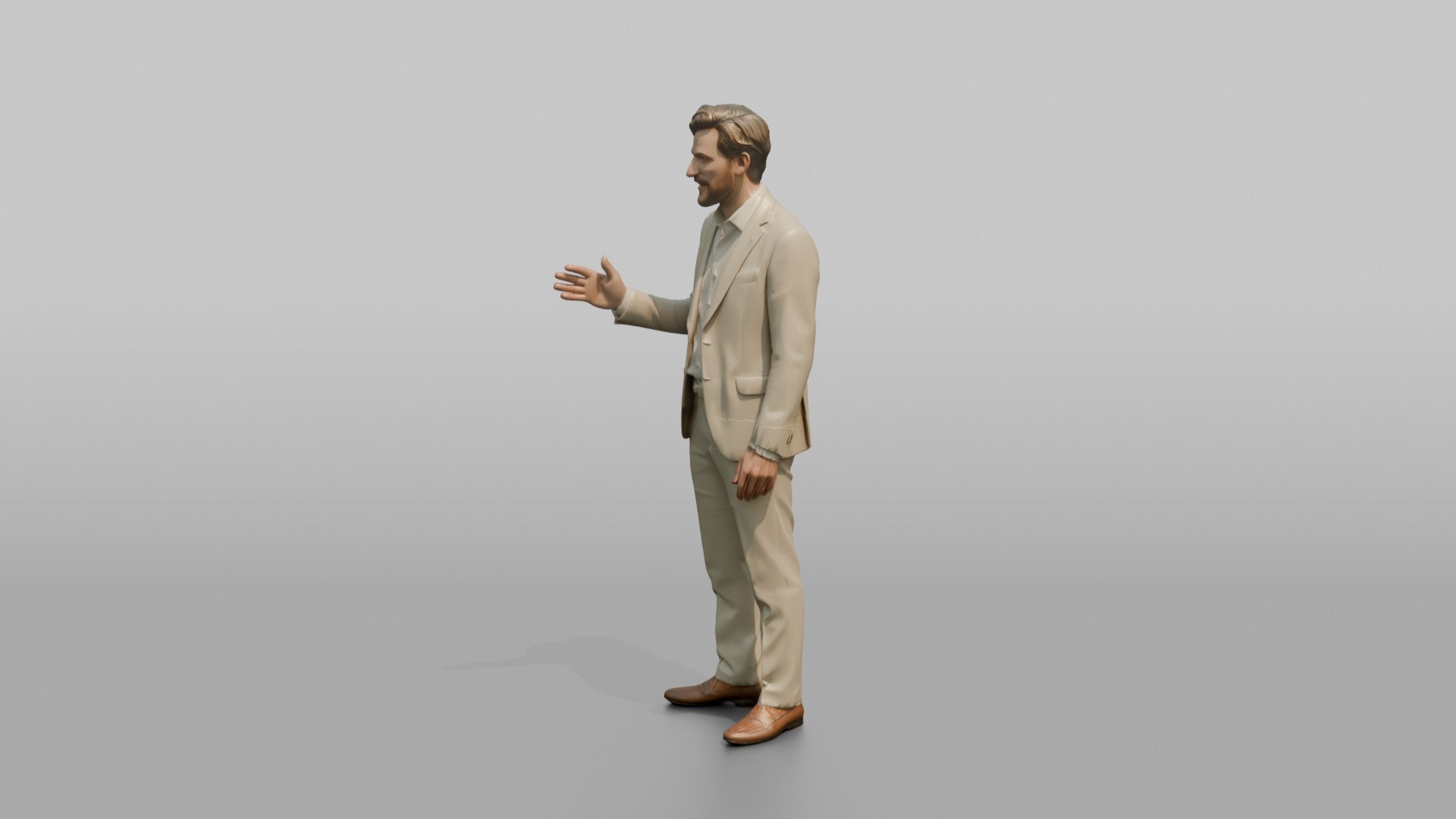 European Man in a Linen Suit, Gesturing Mid-Conversation