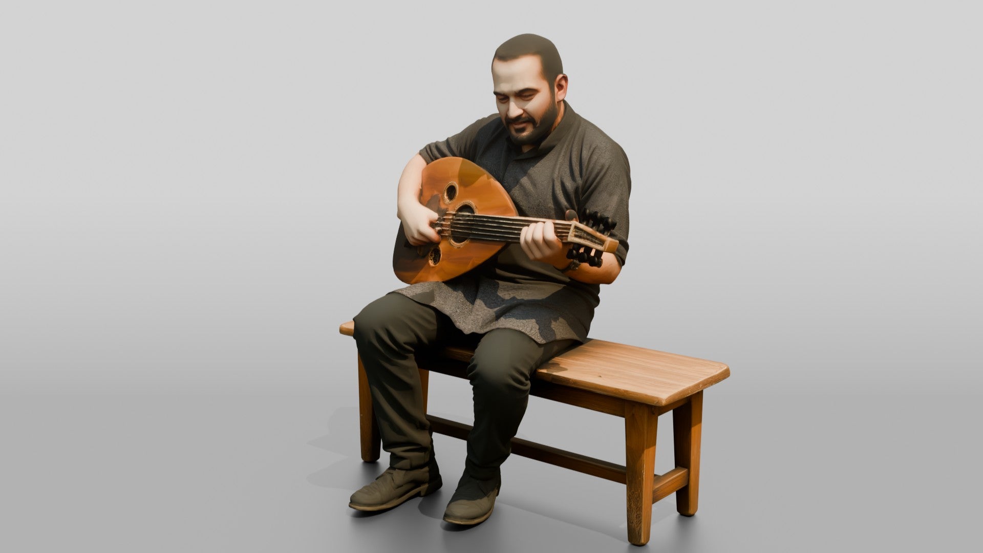 Oud Player Strumming Acoustic Oud