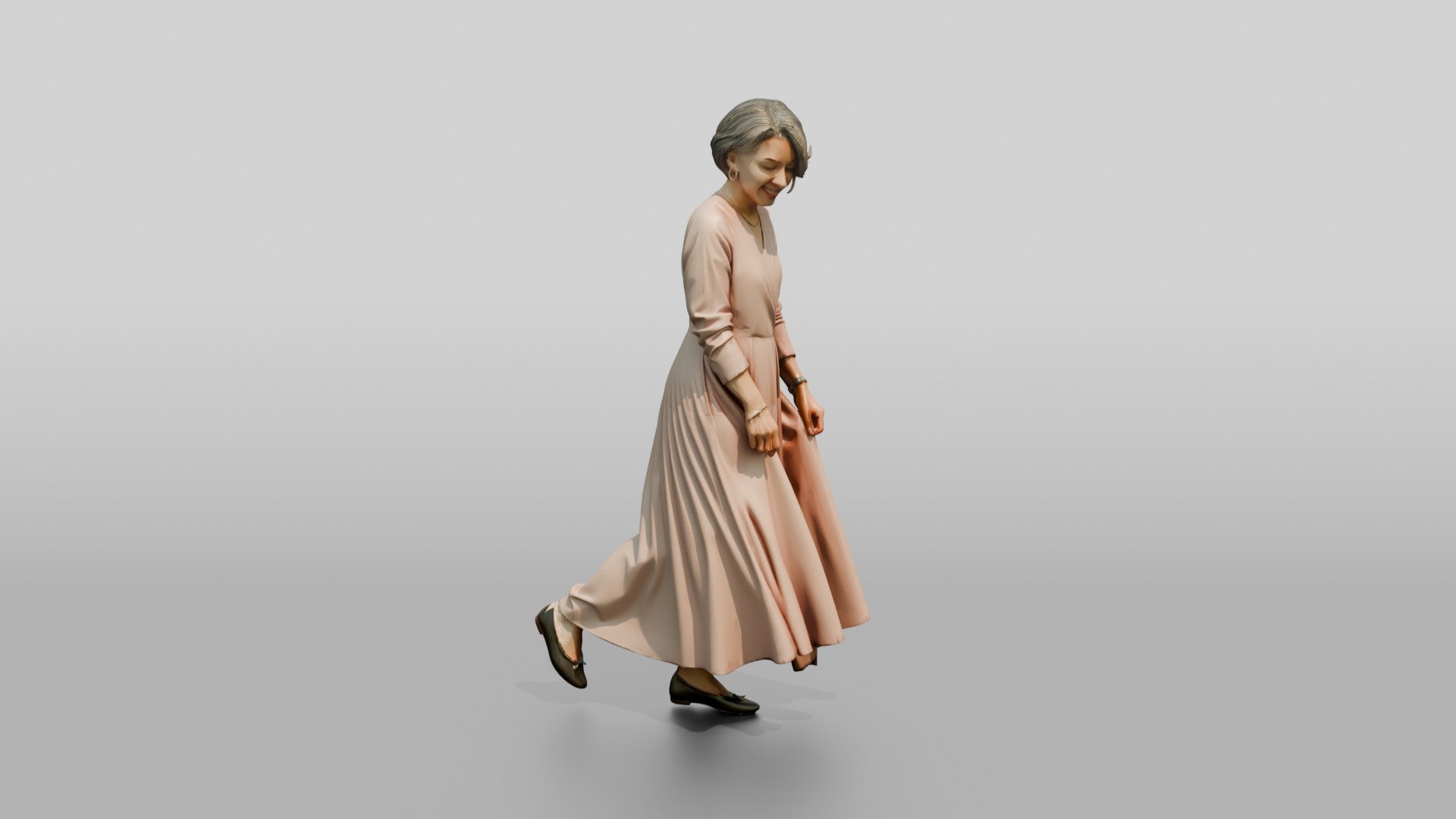 Elegant Woman in Flowing Pink Dress