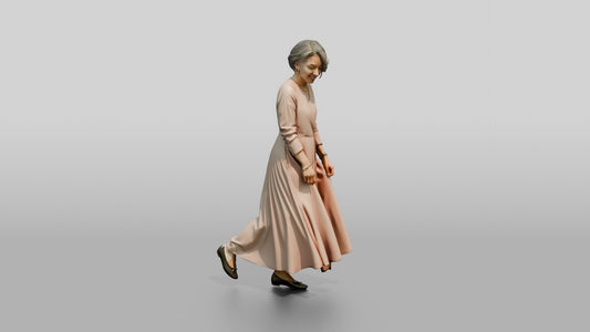 Elegant Woman in Flowing Pink Dress - 3D character model, view 1