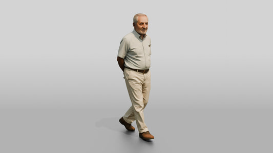 Elderly Turkish Man Walking with Hands Behind His Back - 3D character model, view 1