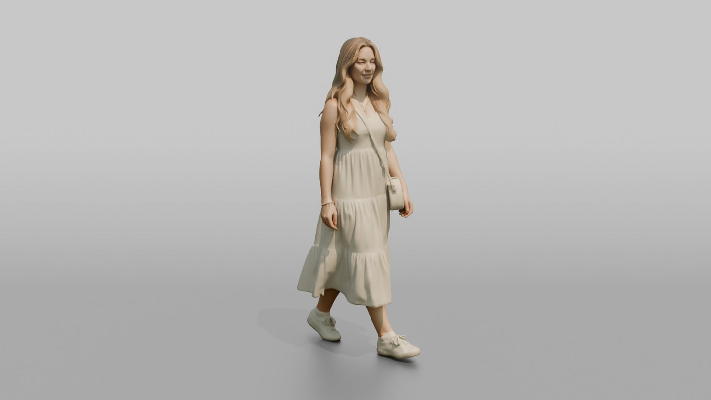 Scandinavian Girl Walking in a White Summer Dress