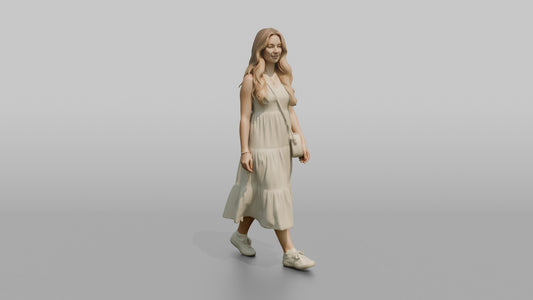 Scandinavian Girl Walking in a White Summer Dress - 3D character model, view 1