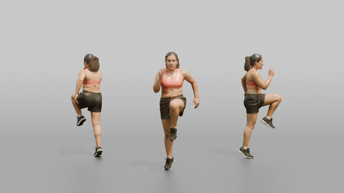 Cardio Athlete Woman Doing High Knees In Place - 3D character model, view 1