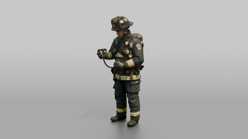 Firefighter Man Checking His Oxygen Gauge Pressures