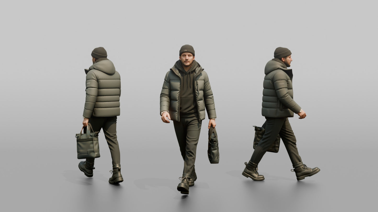 Scandinavian Man Walking in a Down Puffer Jacket