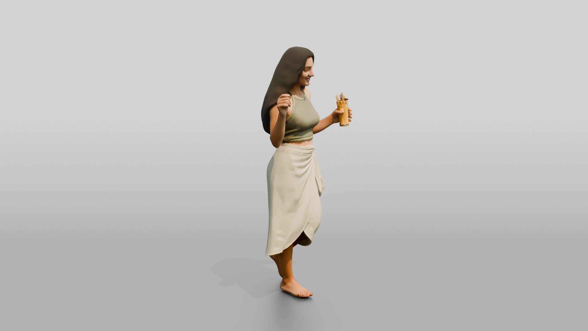 Woman with a Drink in a Wrap Skirt